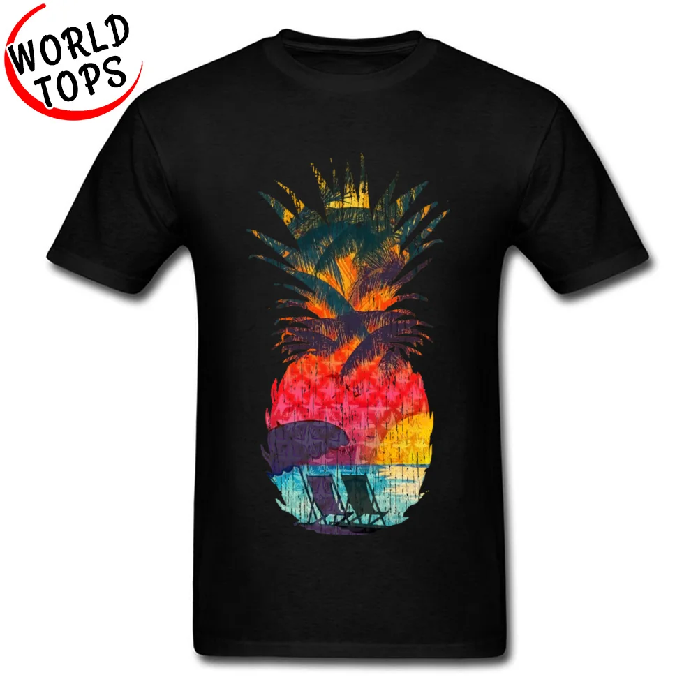 Fashionable Tops T Shirt Labor Day Faddish Crewneck 100% Cotton Fabric Top T-shirts Men T-Shirt Vintage Summer Beach in Pineapple Vintage Summer Beach in Pineapple black