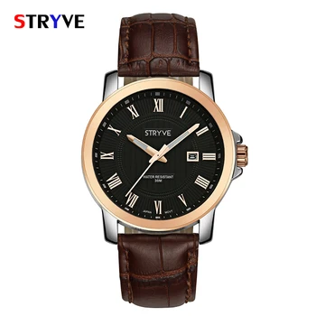 

STRYVE Top Brand Luxury Mens Watch Men Watches Male Casual Quartz Wristwatch Leather Military Waterproof Clocks Sport Clock Gift