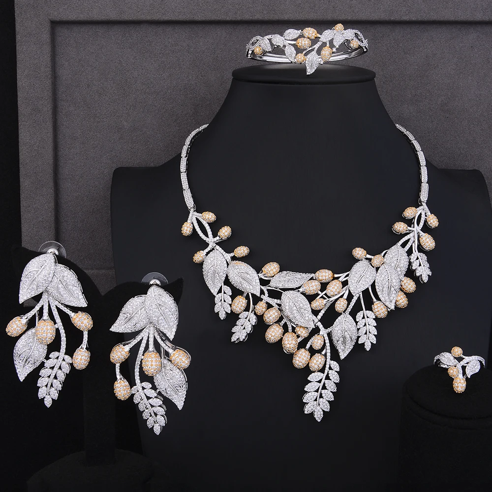 GODKI Unique Luxury Leaf Flower African Cubic Zircon CZ Nigerian Jewelry sets For Women Wedding Indian Beads Bridal Jewelry Sets
