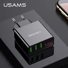 Светодиодный дисплей 3 USB зарядное устройство, USAMS Универсальное зарядное устройство для мобильного телефона Max 3A EU US настенное зарядное устройство для iPhone 7 8 X samsung Xiaomi зарядное устройство