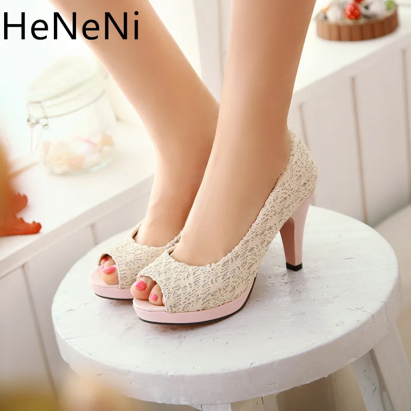 

New Women sandals Shiny Mesh cloth High heels Spring Summer Waterproof Shallow Mouth Shoes Nightclub Fish Mouth Shoes size31-45