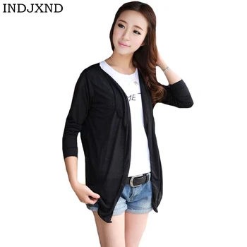 

INDJXND Autumn Winter Casual V-Neck Long Sleeve Crochet Knit Sweater Coat Female Tops Solid Color Women Knitted Cardigan Coat