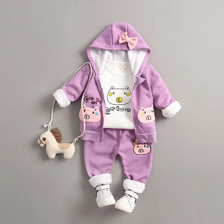 Весенний Модный комплект для новорожденных девочек, теплая одежда верхняя одежда для младенцев спортивный костюм куртка с капюшоном+ футболка+ штаны, комплект детской одежды