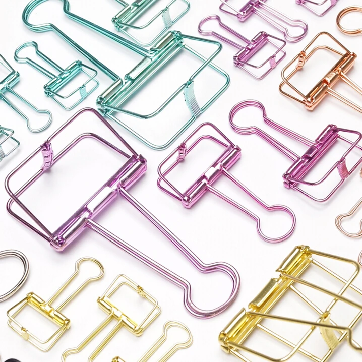 Novelty Solid Color Hollow Out Metal Binder Clips Notes Letter Paper Clip Office Supplies FOD