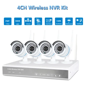 

PUAroom 4CH Outdoor bullet IP Full HD 1080P wireless network camera wifi nvr kit with IR LED used in Wireless Security System