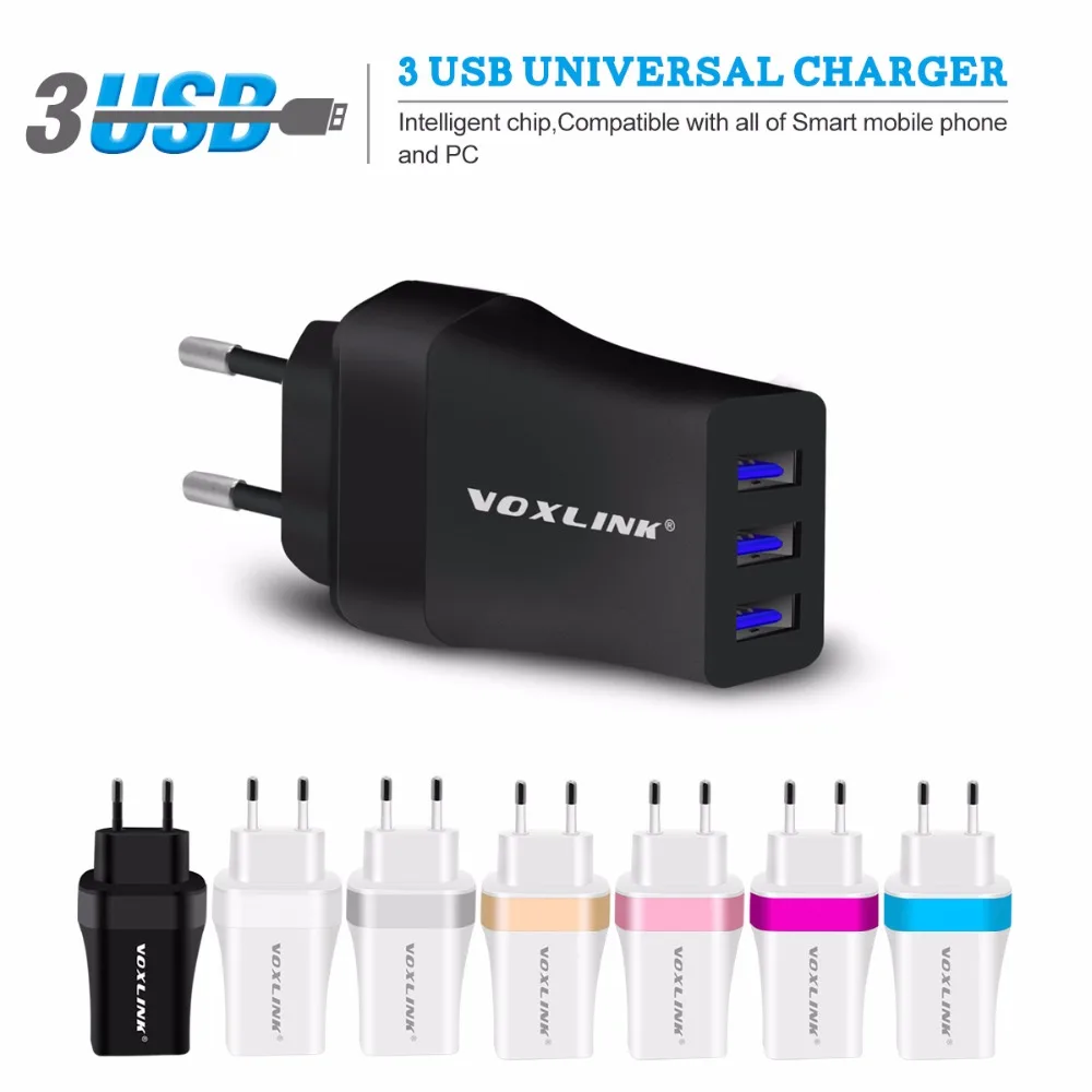 VOXLINK 3 порта USB зарядное устройство 5V 2.4A портативное мини настенное/дорожное с