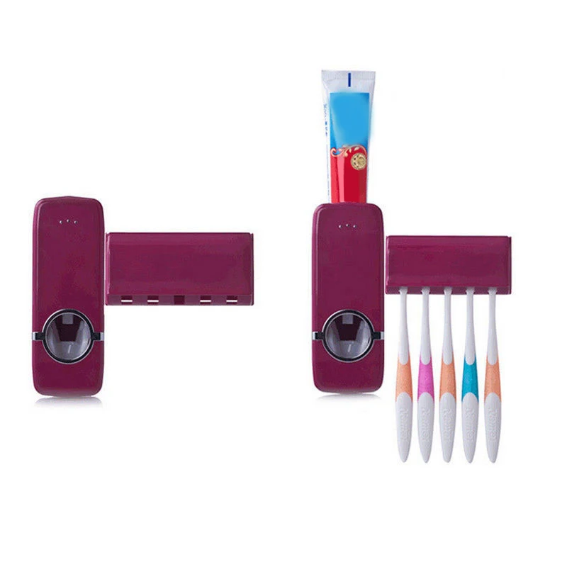 Tidy & home decro Bathroom Accessories Wall Mount Rack Automatic Toothpaste Dispenser 5 Toothbrush Holder salle de bain