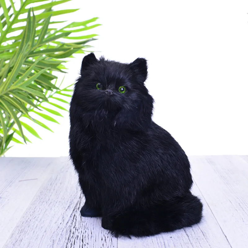 

about 21x15CM simulation black cat model, polyethylene&furs handicraft Figurines home decoration toy gift a318