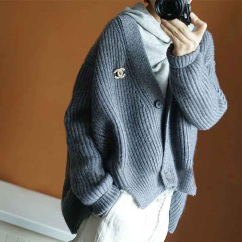 

Cashmere sweater women's spring new solid color loose sweater large size casual jacket wild sweater outside the women's clothing