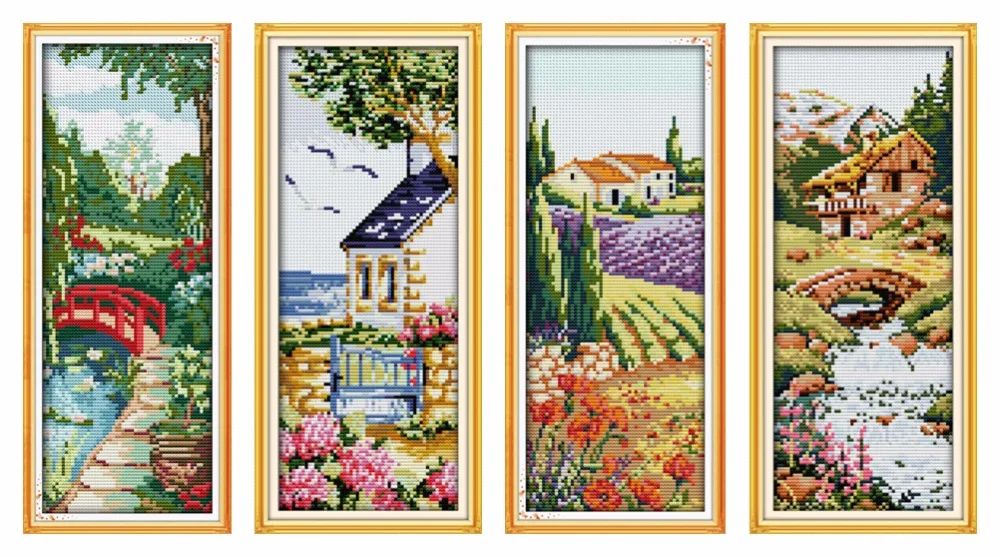 

Four seasons Spring cross stitch kit flowers 14ct 11ct count printed canvas stitching embroidery DIY handmade needlework plus