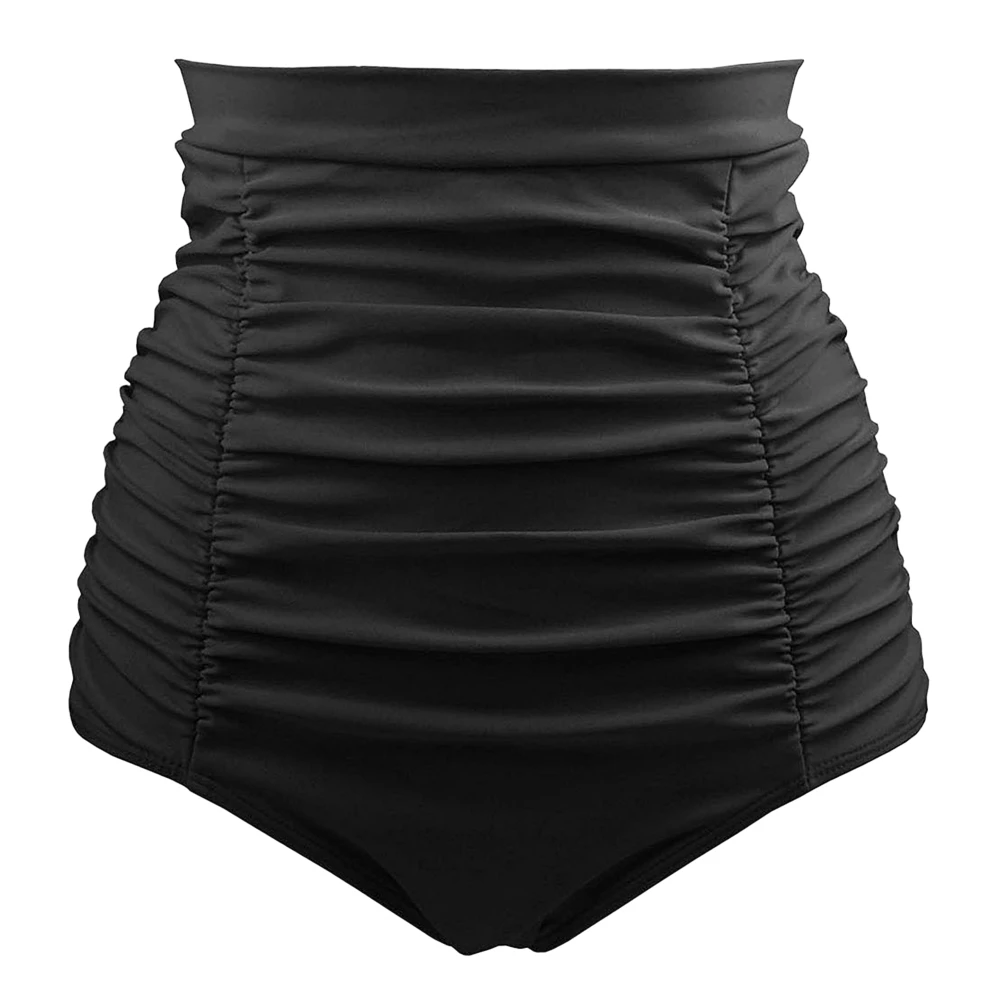 

2019 Plus Size Solid Women's High Waisted Swim Bottom Ruched Bikini Tankini Thong Bathing Suit Two-Pieces Separate Briefs