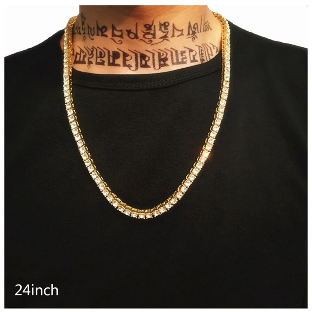 Хип хоп bling льдом Теннис цепь 1 ряд Ожерелья для мужчин Элитный бренд золото Для
