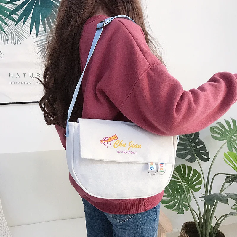 

Fashion Simple Women Canvas Hobos Bags Letters Shoulder Bags Messenger Bags 2019 New Female Casual Students School Bags Handbags