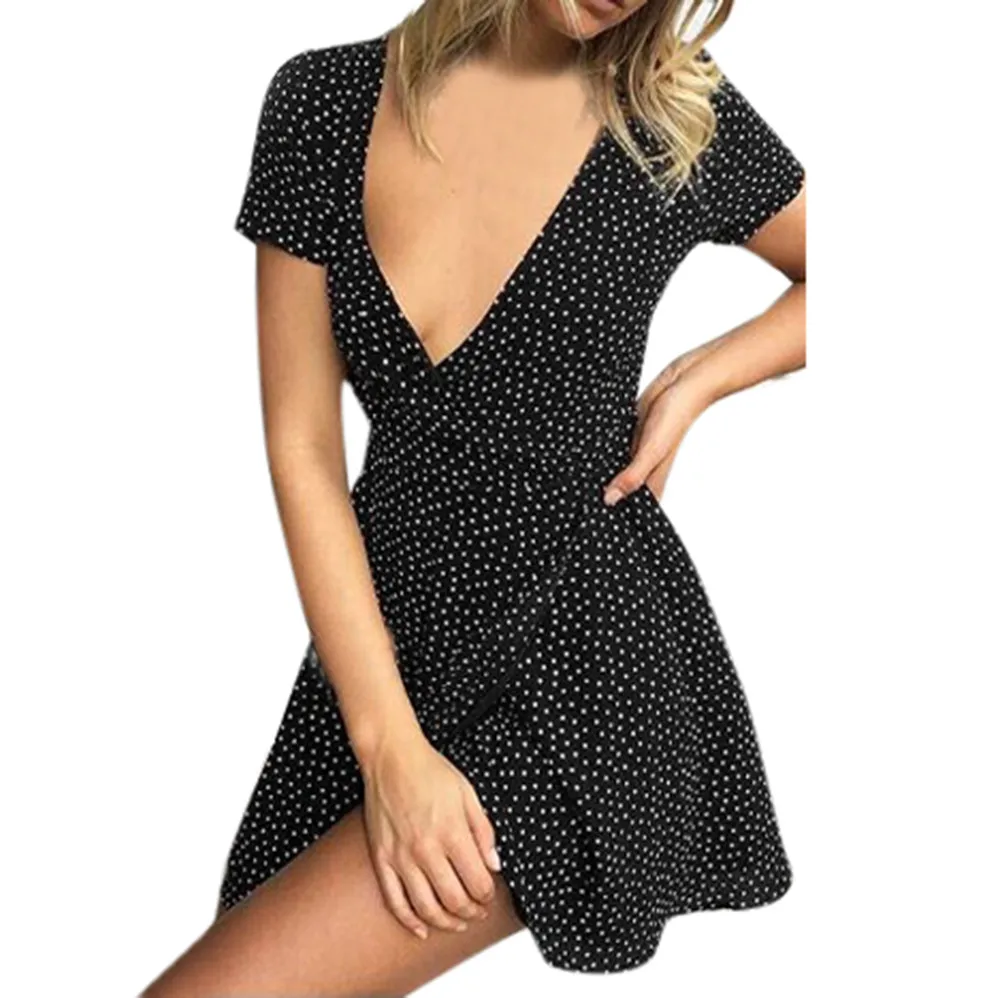 MONNORQ Polka Dots Print Front Tie Summer Playsuits Sexy