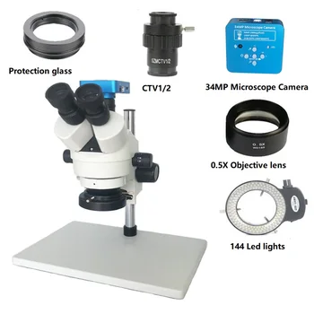 

34MP HDMI digital Camera 3.5X-45X Simul-Focal Trinocular Stereo Microscope 0.5X objective lens microscopio for Phone PCB Repair