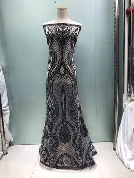 

Nigerian Lace Fabric 2019 High Quality African Nobleness Colorful Sequins Tulle Lace Fabric Family Gathering Dress JL029