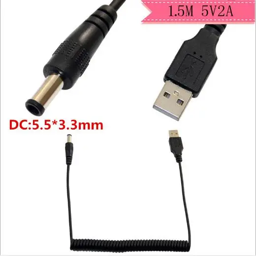 

Over 5V2A current power cord charging cable USB to DC5.5*3.3 male USB cable Telescopic spring cable 1.5 m