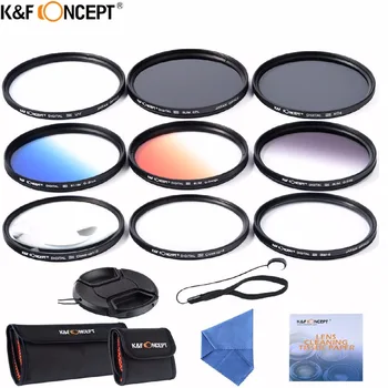 

K&F CONCEPT 52/55/58/62/67/77mm UV CPL ND4 Macro Close Up+4+10 Graduated Color Filter Kit Grey Blue Orange+Star 6 For Camera