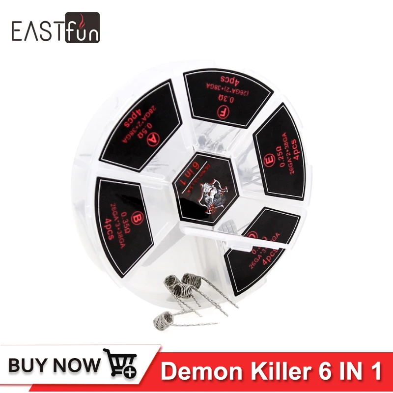 

10boxes DIY Demon Killer Flame wire box 6 in 1 for E cigarette RDA RBA RDTA Atomizer 6in1 SS316 316L Demon Killer Flame coil