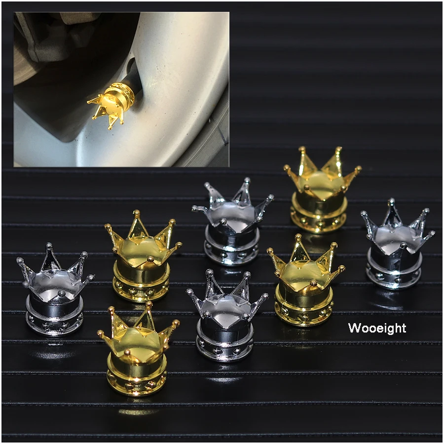 Wooeight 4Pcs Motorcycle Bicycles Car Gold Crown Tyre Tire Wheel Valve Stems Air Dust Cover Cap For Honda Harley Yamaha Truck (8)