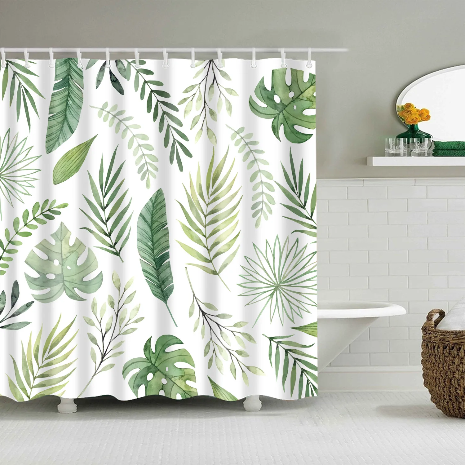 Водостойкая полиэфирная ткань занавеска для душа 180x200 см Зеленые растения занавеска для ванной комнаты 3d печать затемненная занавеска для душа