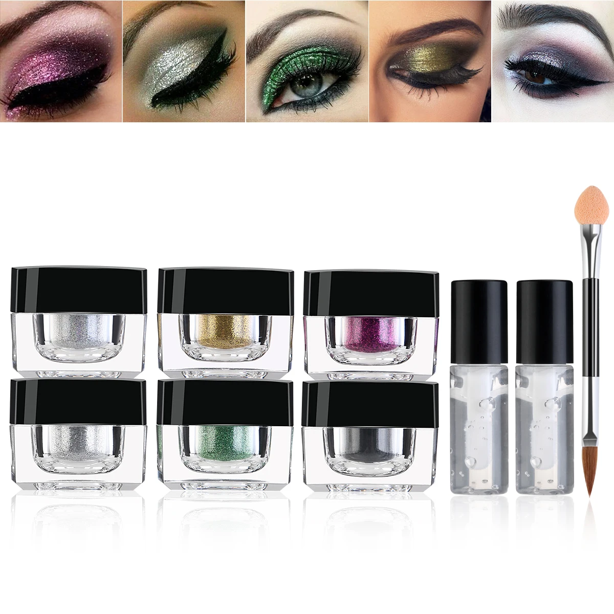 

RUIMIO 6-Color Eye Loose Glitter Powder & 2 Fix Gel & Eye Shimmer Brush