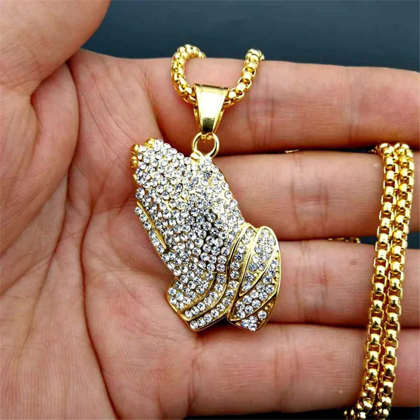 Dropshipping Hip Hop Jewelry For Man Women Gold Color Praying Hands