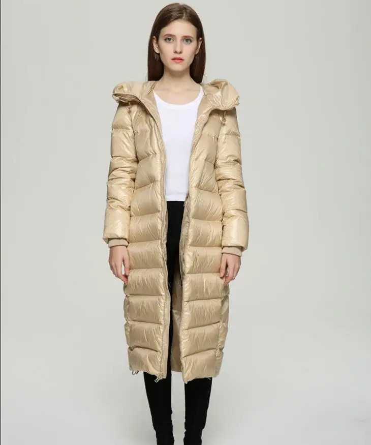 Полосатые стеганые пальто с капюшоном на 90% утином пуху, Женская длинная теплая верхняя одежда, пуховые пальто, кон пучовик wq2248