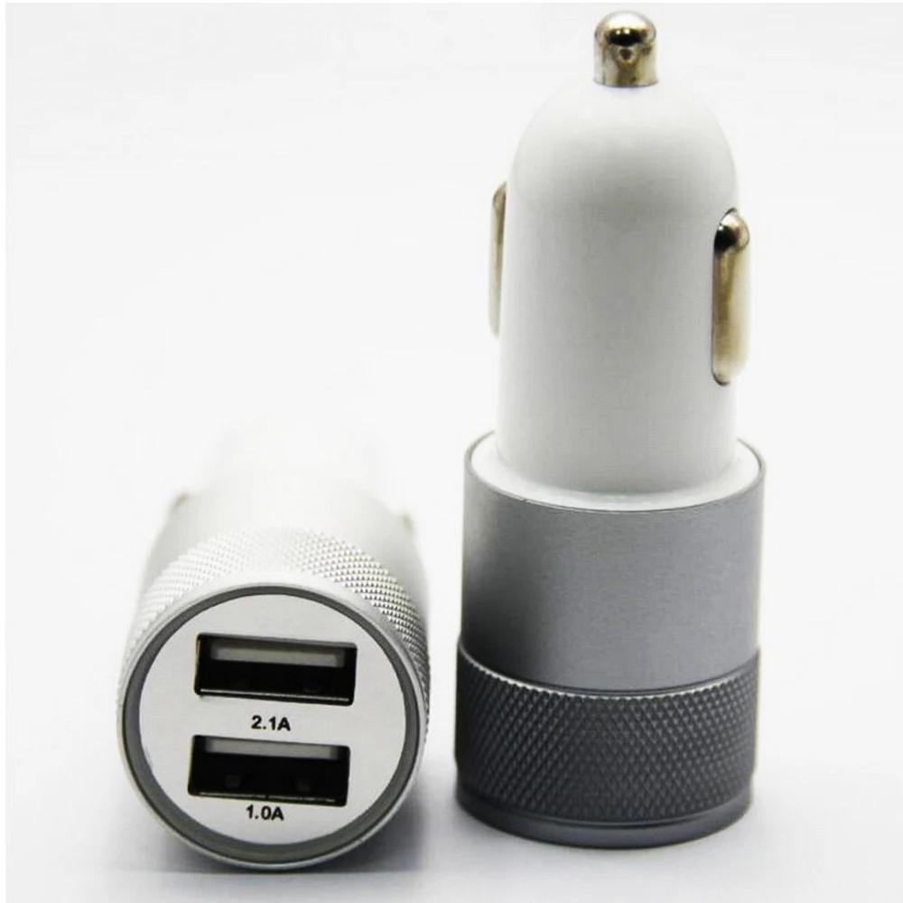 Car Charger 2 port 12v 24v 2.1A 1.0A Aluminium dual usb 2 port USB