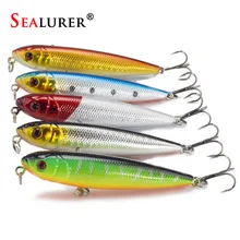 5pcs/lot Pencil Fishing Lures 3D eyes 8CM 9G 6# Treble Hooks 5 colours Plastic Wobbler Artificial Hard Bait Floating Surface