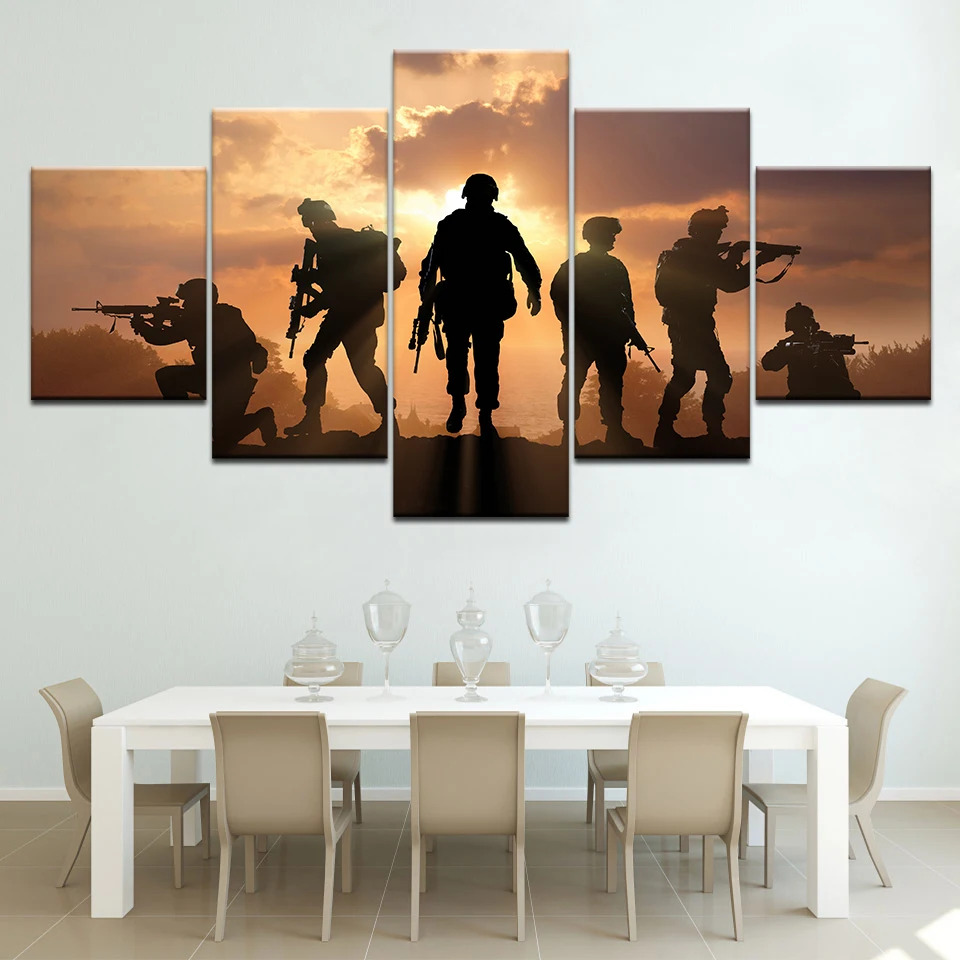 

Soldiers Silhouettes 5 Piece Canvas Wallpapers modern Modular Poster art Canvas painting for Living Room Home Decor