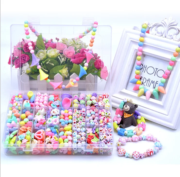 

Girl Beads DIY Toys For Children String Beads Make Up Block Toys Jewelry Necklace Bracelet Building Kit Educational Block Toy