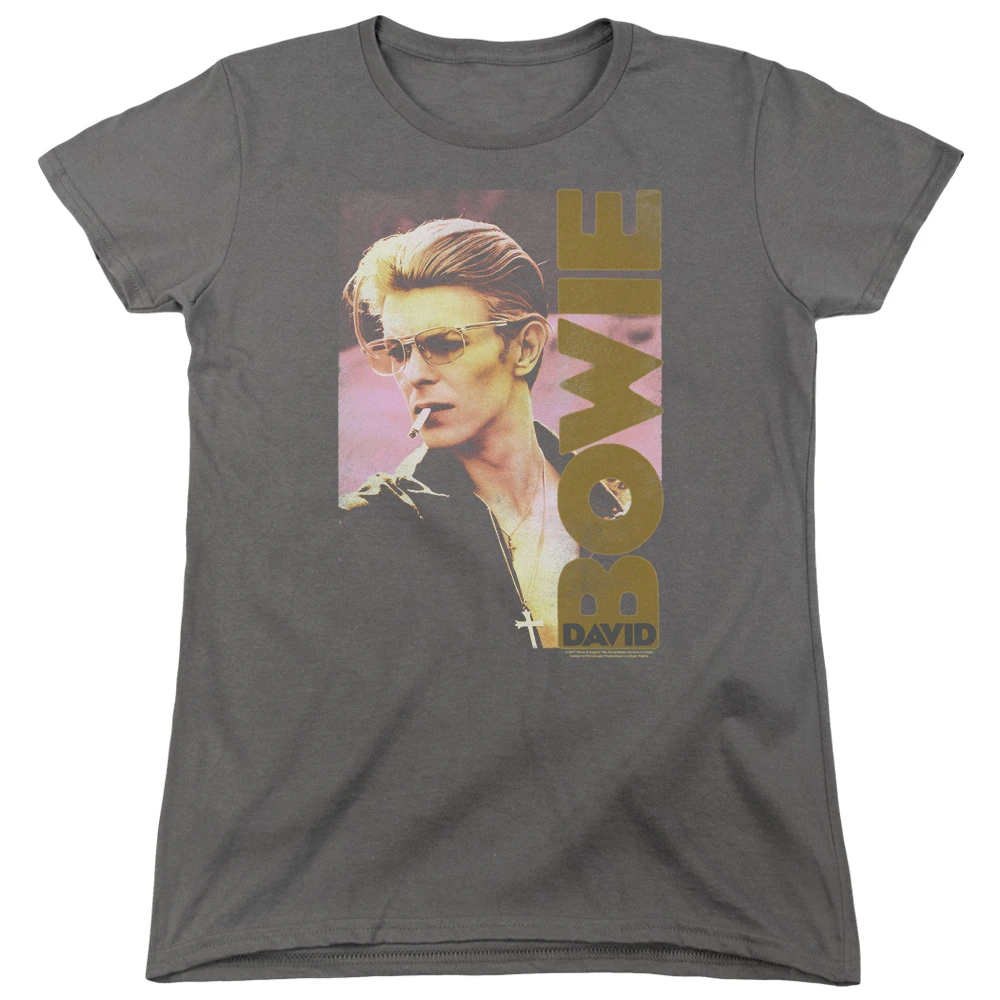 Trevco BOWIE107-WT-2 David Bowie Smokin-S by S Womens Tee Charcoal - Medium