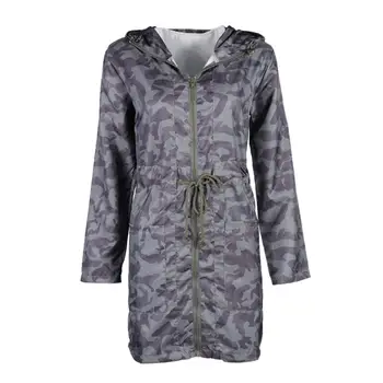 

Autumn Women Loose Camouflage Coat Casual Long Sleeve Hooded Zipper Waistband Outwear Jacket Thicken Long Coat Fashion Female