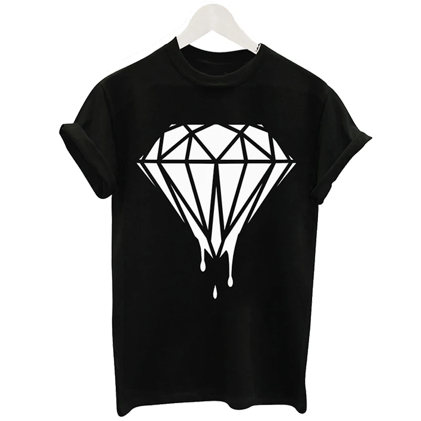 

2016 Summer Korean Loose Diamond Pattern Printed Street Style Casual Short-Sleeved T-shirt Female Wild Slim Minimalist Tide 0111