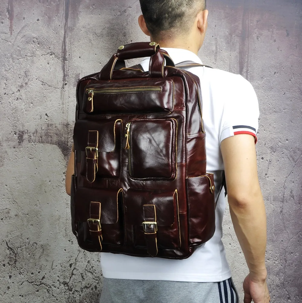Мужская сумка из натуральной кожи, модная, для путешествий, для университета, колледжа, школы, дизайнерская, мужской рюкзак кофейного цвета, рюкзак для студентов, сумка для ноутбука, 1170-c