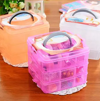 

Eco-Friendly Makeup Organizer Three Removable Transparent Plastic Storage Box Grid Cosmetic Hair Accessories Multi-compartment
