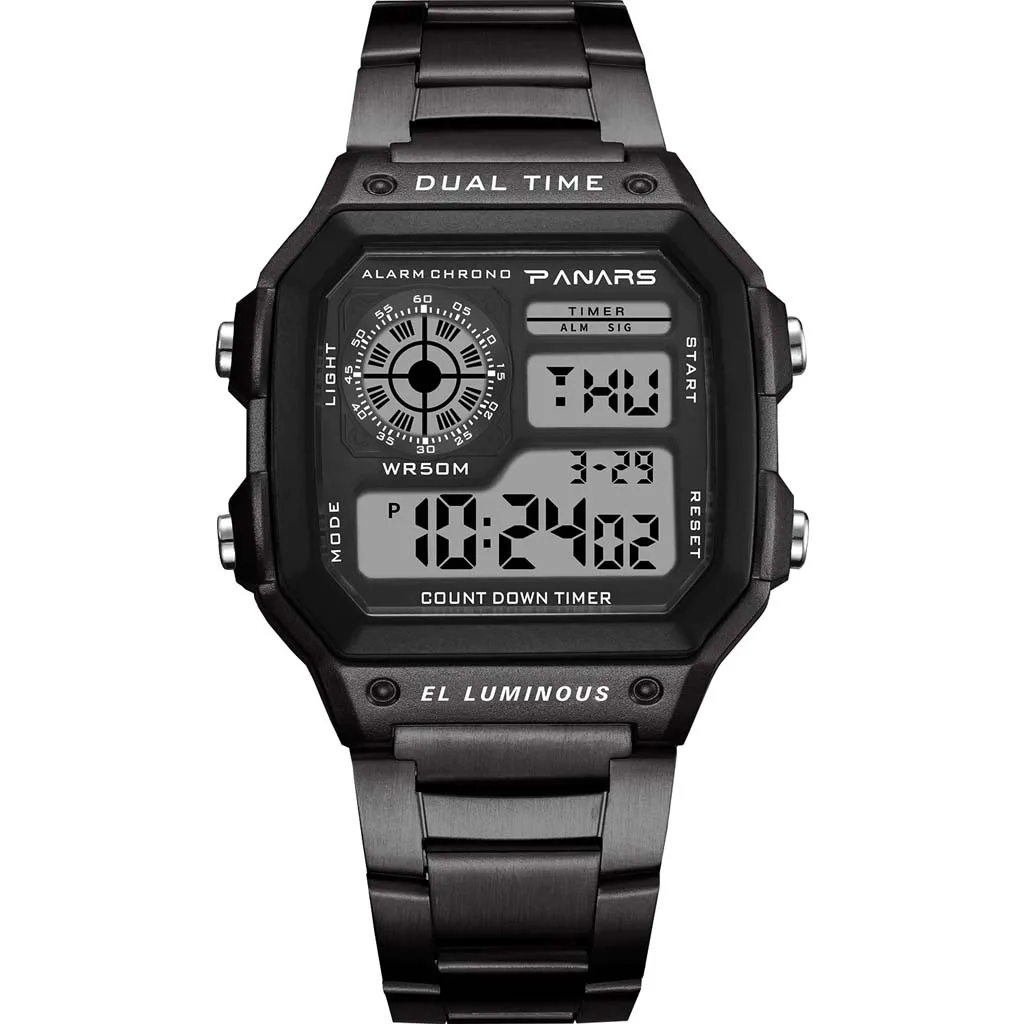 Для мужчин наручные Водонепроницаемый Dual Time личности Multi Функция светодиодный человек электронные часы relogio masculino цифровой - Цвет: BK