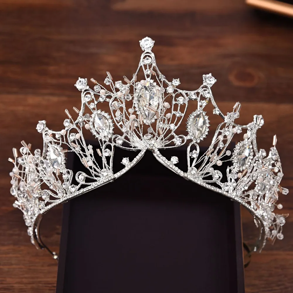 Vintage Silver Big Crown Luxury Baroque Crystal Crown Wedding Hair Ornaments Headbands Bride Tiaras And Crowns (7)