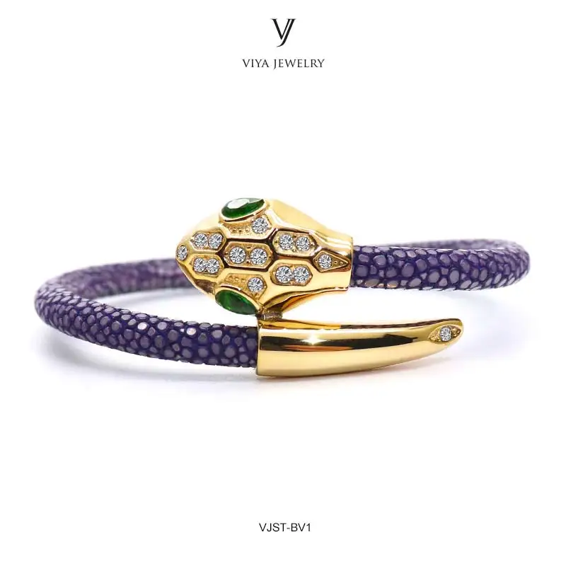 

New Arrival Snake Heads Bracelet Charms Gold-Color Snake Head With Pave Setting&Green Eyes Men Stingray Bracelet Luxury Men Gift