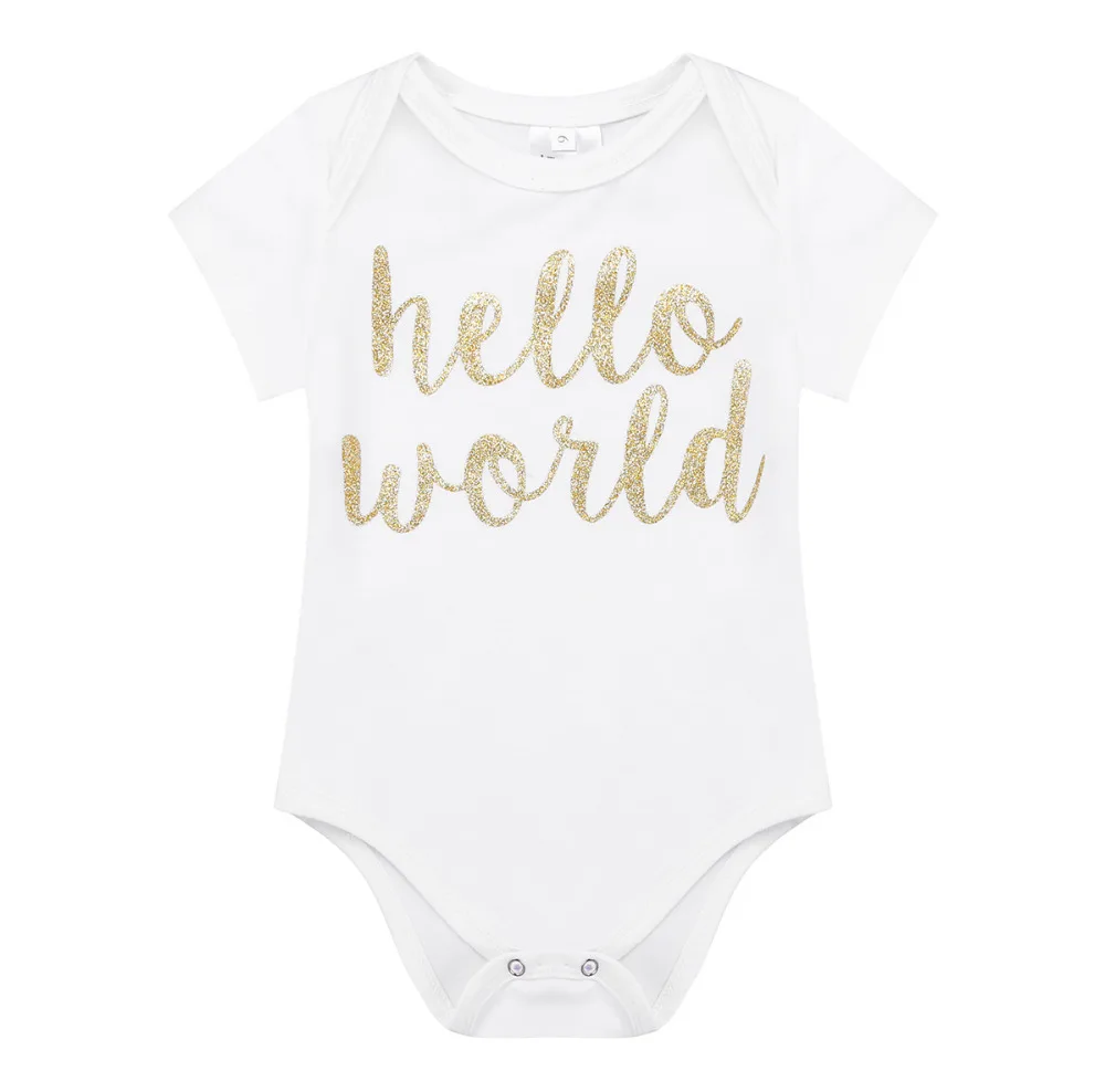 Iiniim Infantil/комплект одежды для маленьких девочек «Hello World» комбинезон с короткими рукавами и шаровидной повязкой на голову для фото новорожденных, праздничная одежда