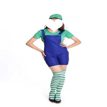 

Bib short costume for summer party fanny Mario jumpsuits with hat adult cosplay costume M40257