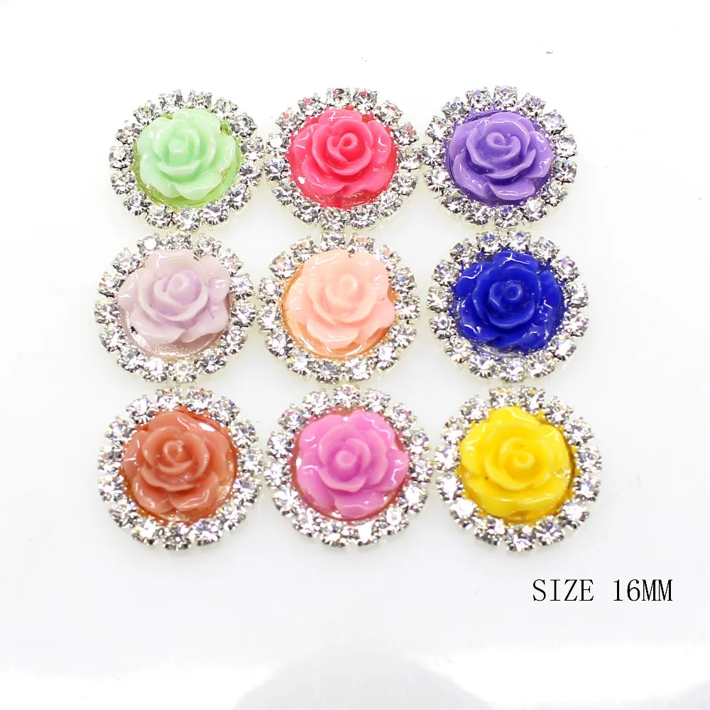 

2017 New Hot 10Pcs 16mm Resin Rose Diy jewelry Accessories rhinestones pedestal embellishments caps Decoration For Making Mix