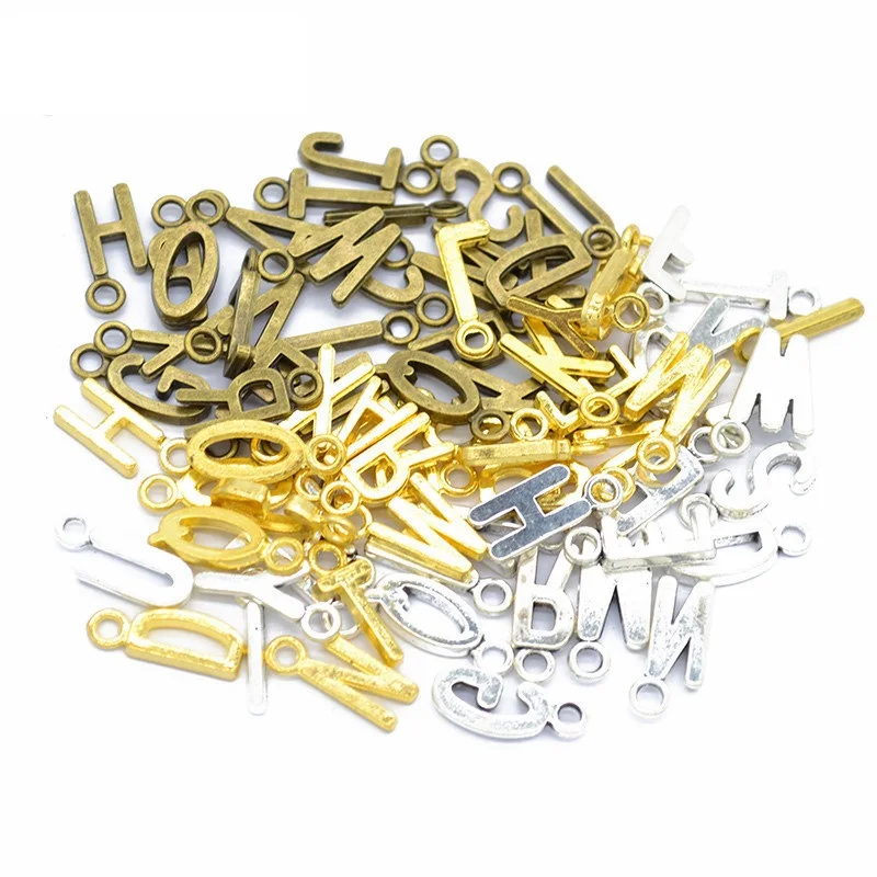 

12*6MM Gold 26 capital letters pendants tibetan silver initial charms, DIY antique bronze alphabet charms vintage jewelry