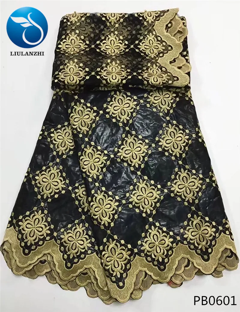 

LIULANZHI African bazin riche fabric with beads Fashion black bazin cotton broderie embroidery tulle lace for wedding 7yard PB06