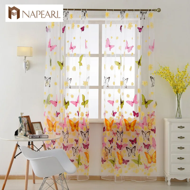 NAPEARL Butterfly yarn rustic romantic tulle curtain window screening customize finished products balcony sheer curtains bedroom
