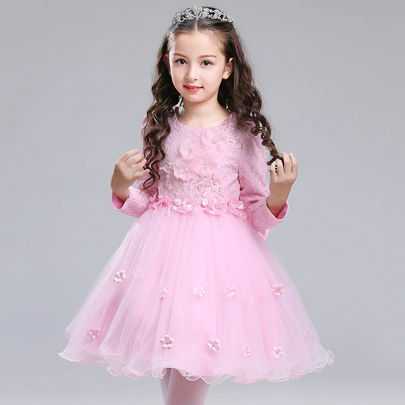 

Retail 1pcs Brand New Design Autumn Girls Princess Party/ Wedding/Performance/Host Flower Lace Dress Girls Formal Costumes 3-14T