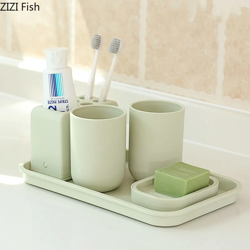 

Japanese-style Plastic Bathroom Set 5 Piece Set High-end Mouth Cup Wash Toothbrush Holder Creative Bathroom Kit