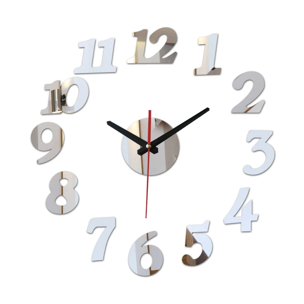 

new 3d diy acrylic mirror stickers clock watch wall clocks horloge large decorative living room quartz needle