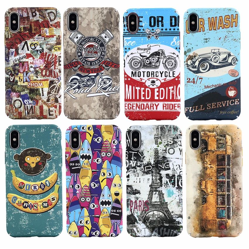 

Vintage Motorcycle Eiffel tower Phone Cases For iPhone 6 6splus Lettes Noctilucan Matte Hard PC Back Cover For iPhone 7 8plus X